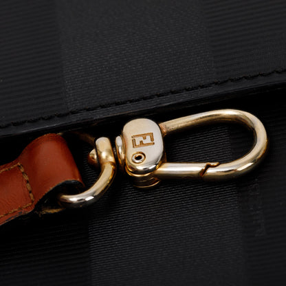 Fendi Vintage Navy Pequin Stripe Brown Leather Trimmed Handle Bag with Strap