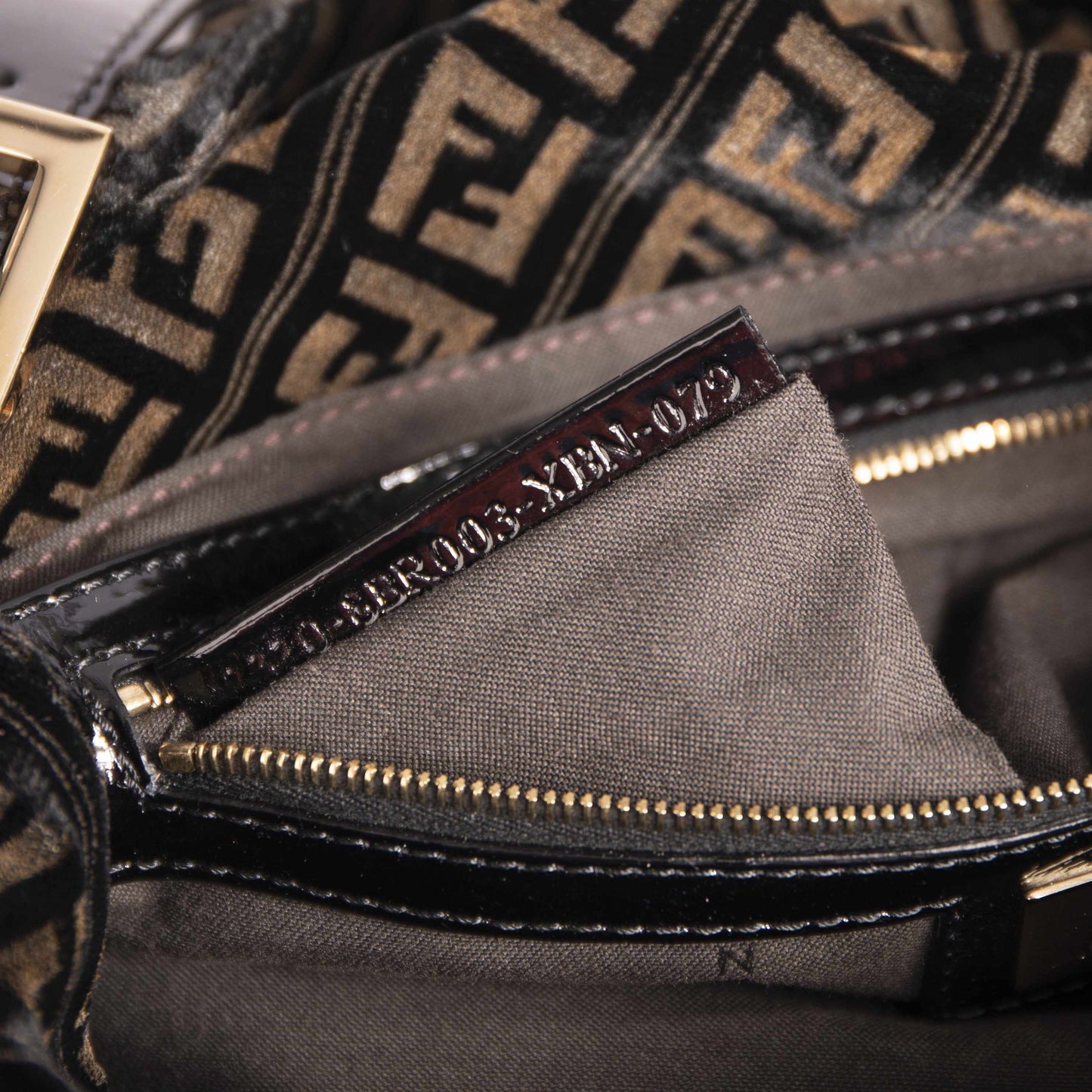 Fendi Vintage Velvet Zucca Resin Baguette Flap Bag