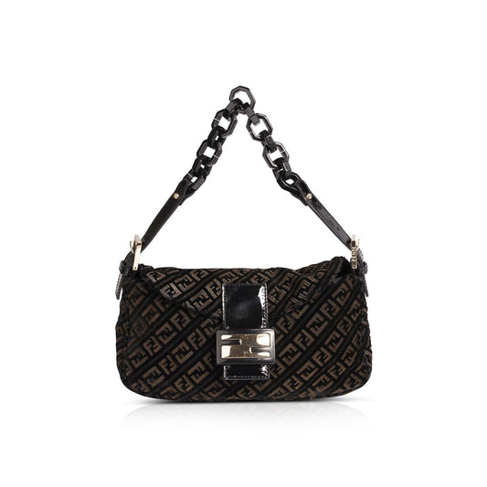 Fendi Vintage Velvet Zucca Resin Baguette Flap Bag