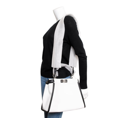Fendi White & Black Canvas Calf Leather Medium Peekaboo Bag