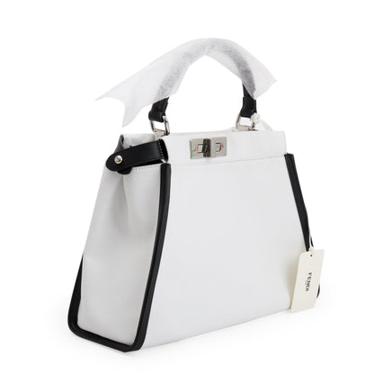 Fendi White & Black Canvas Calf Leather Medium Peekaboo Bag
