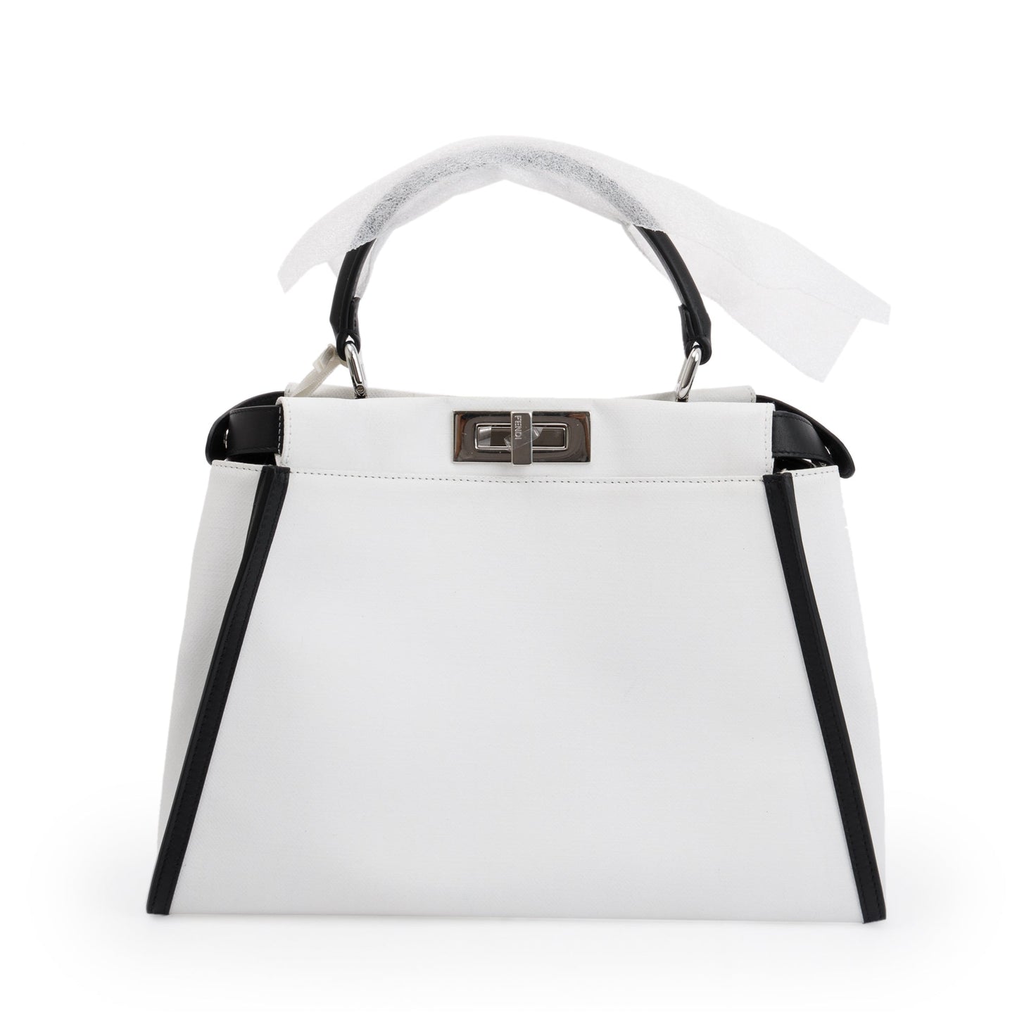 Fendi White & Black Canvas Calf Leather Medium Peekaboo Bag
