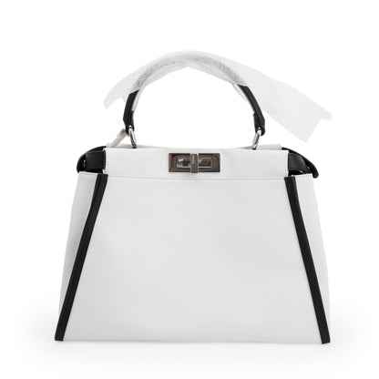 Fendi White & Black Canvas Calf Leather Medium Peekaboo Bag