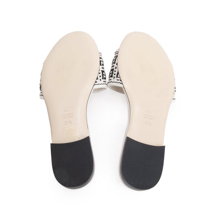 Fendi White Calskin Leather Interlaced FF Woven Mule Sandals, Size 37.5