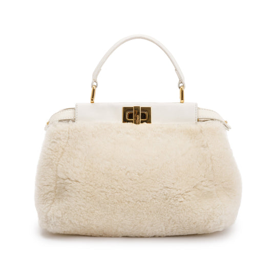 Fendi White Shearling Mini Peekaboo Handle Bag