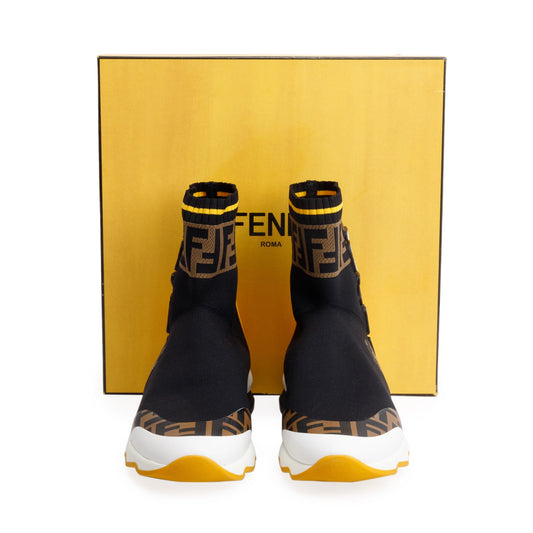 Fendi X Fila Black Multicolor Stretch Knit Calfskin Mania Sock Sneakers, Size 39