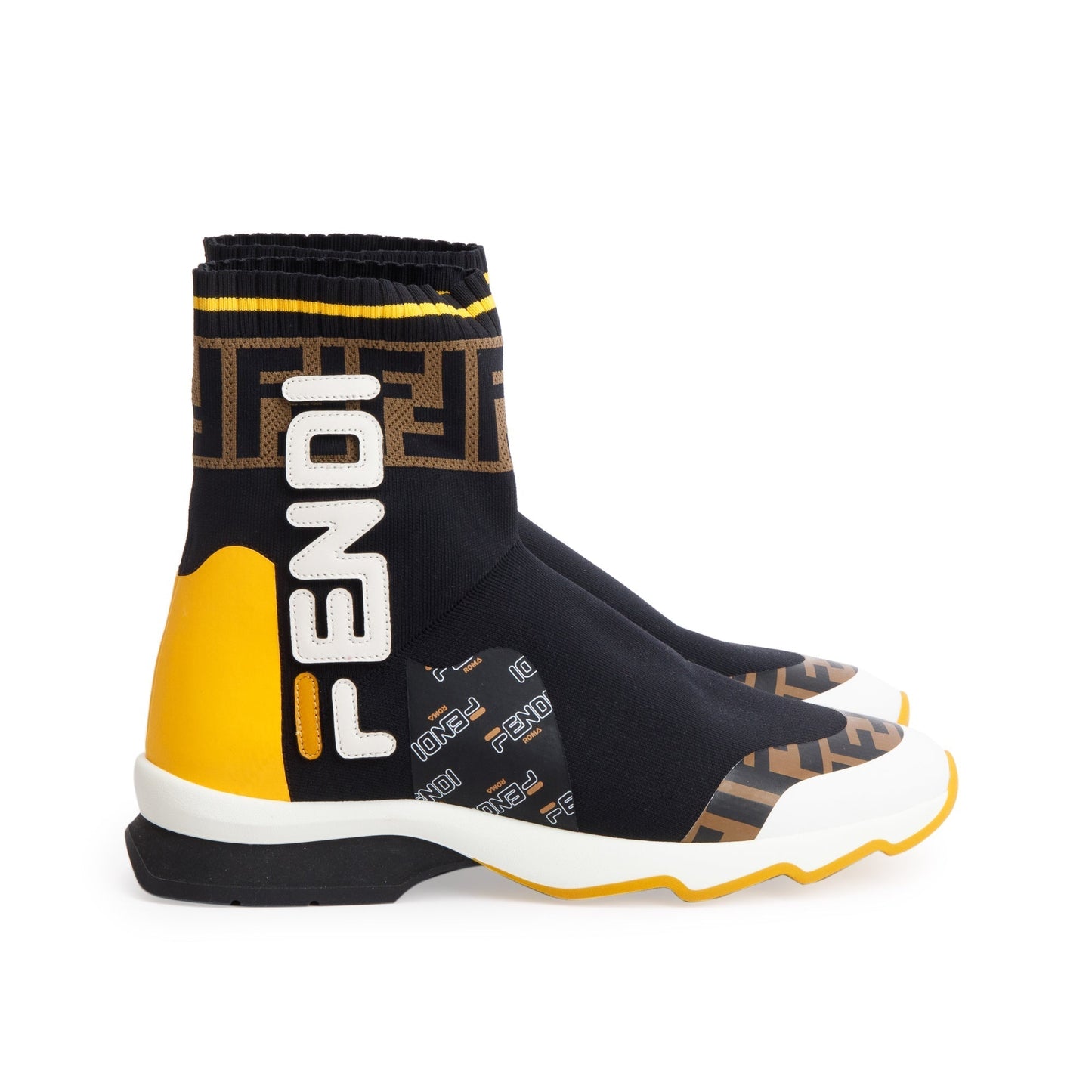 Fendi X Fila Black Multicolor Stretch Knit Calfskin Mania Sock Sneakers, Size 39