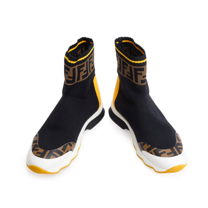 Fendi X Fila Black Multicolor Stretch Knit Calfskin Mania Sock Sneakers, Size 39