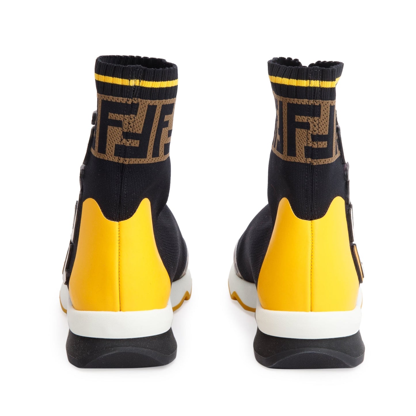 Fendi X Fila Black Multicolor Stretch Knit Calfskin Mania Sock Sneakers, Size 39