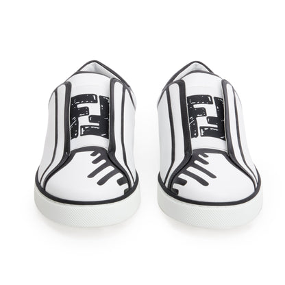 Fendi X Joshua Vides White Black Nappa Leather Rockoclick Slip On Sneakers, Size 37.5