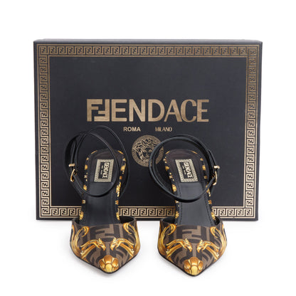 Fendi X Versace Brown Printed Canvas Fendace Slingback Pumps, Size 38