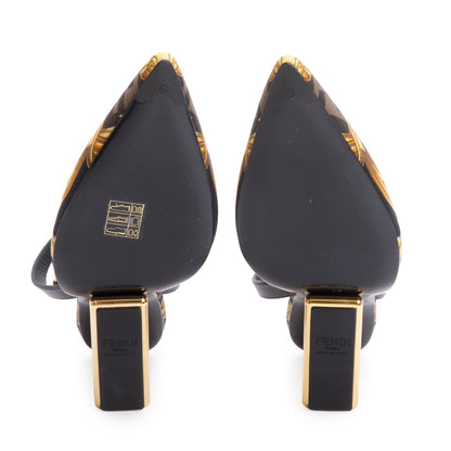 Fendi X Versace Brown Printed Canvas Fendace Slingback Pumps, Size 38