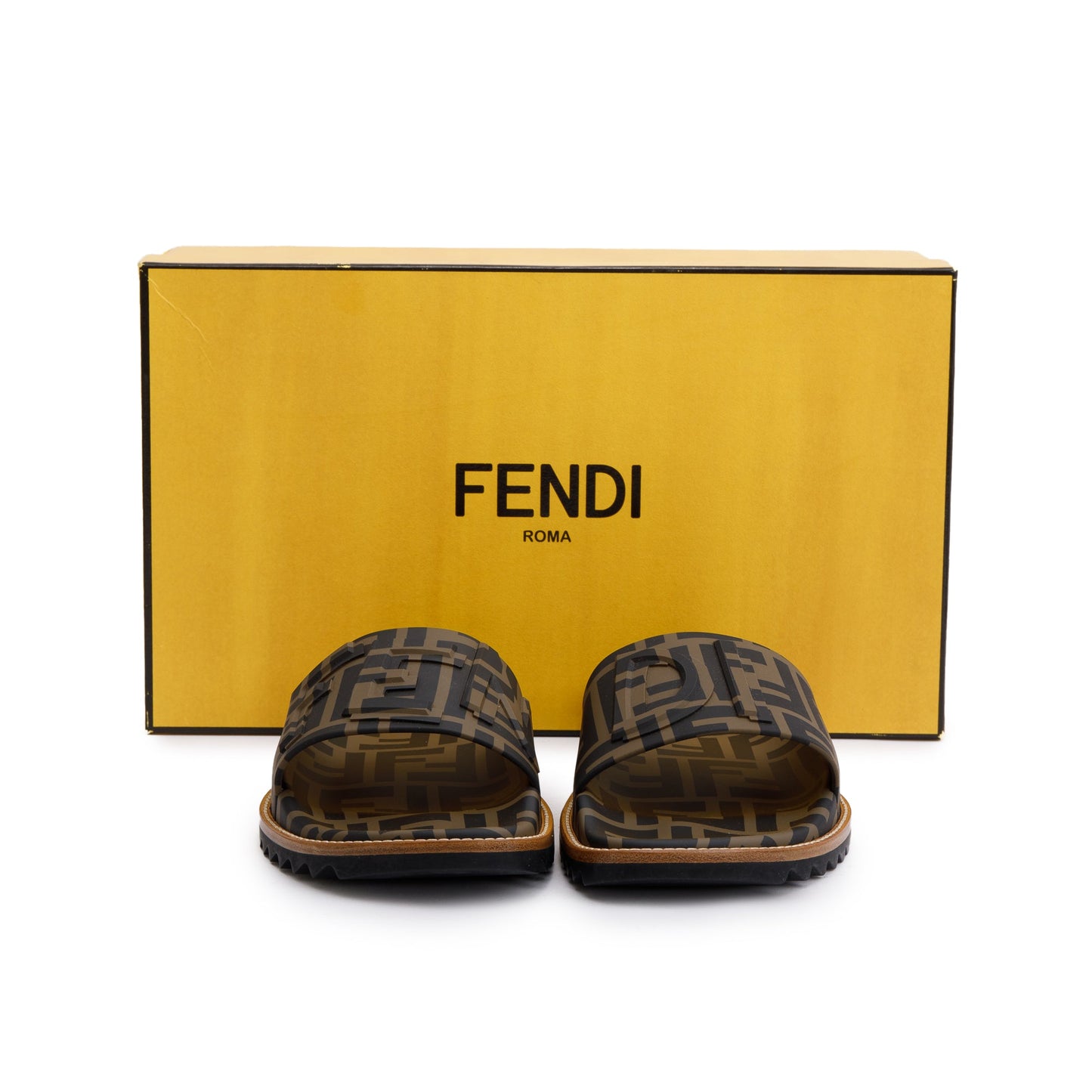 Fendi Zucca FF Logo Rubber Slides, Men’s Size 6