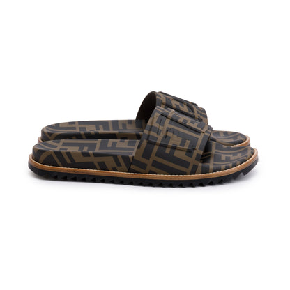 Fendi Zucca FF Logo Rubber Slides, Men’s Size 6