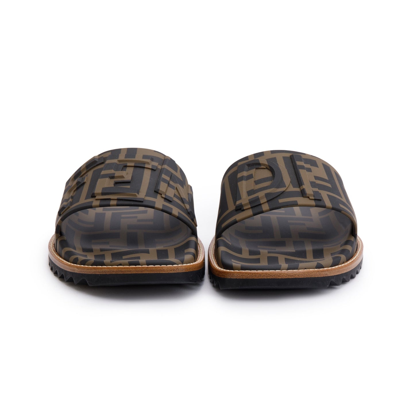 Fendi Zucca FF Logo Rubber Slides, Men’s Size 6