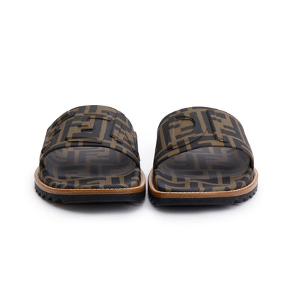 Fendi Zucca FF Logo Rubber Slides, Men’s Size 6