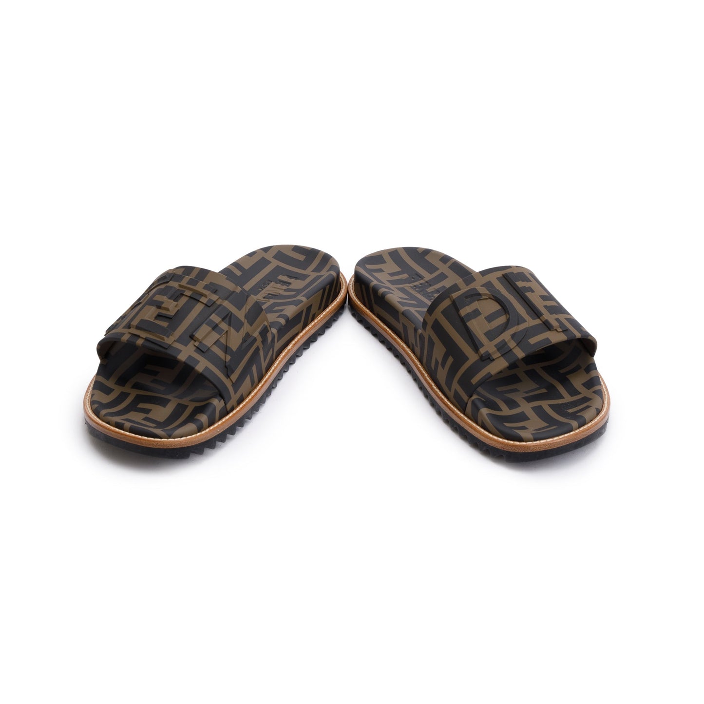 Fendi Zucca FF Logo Rubber Slides, Men’s Size 6