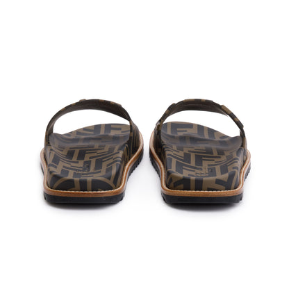 Fendi Zucca FF Logo Rubber Slides, Men’s Size 6