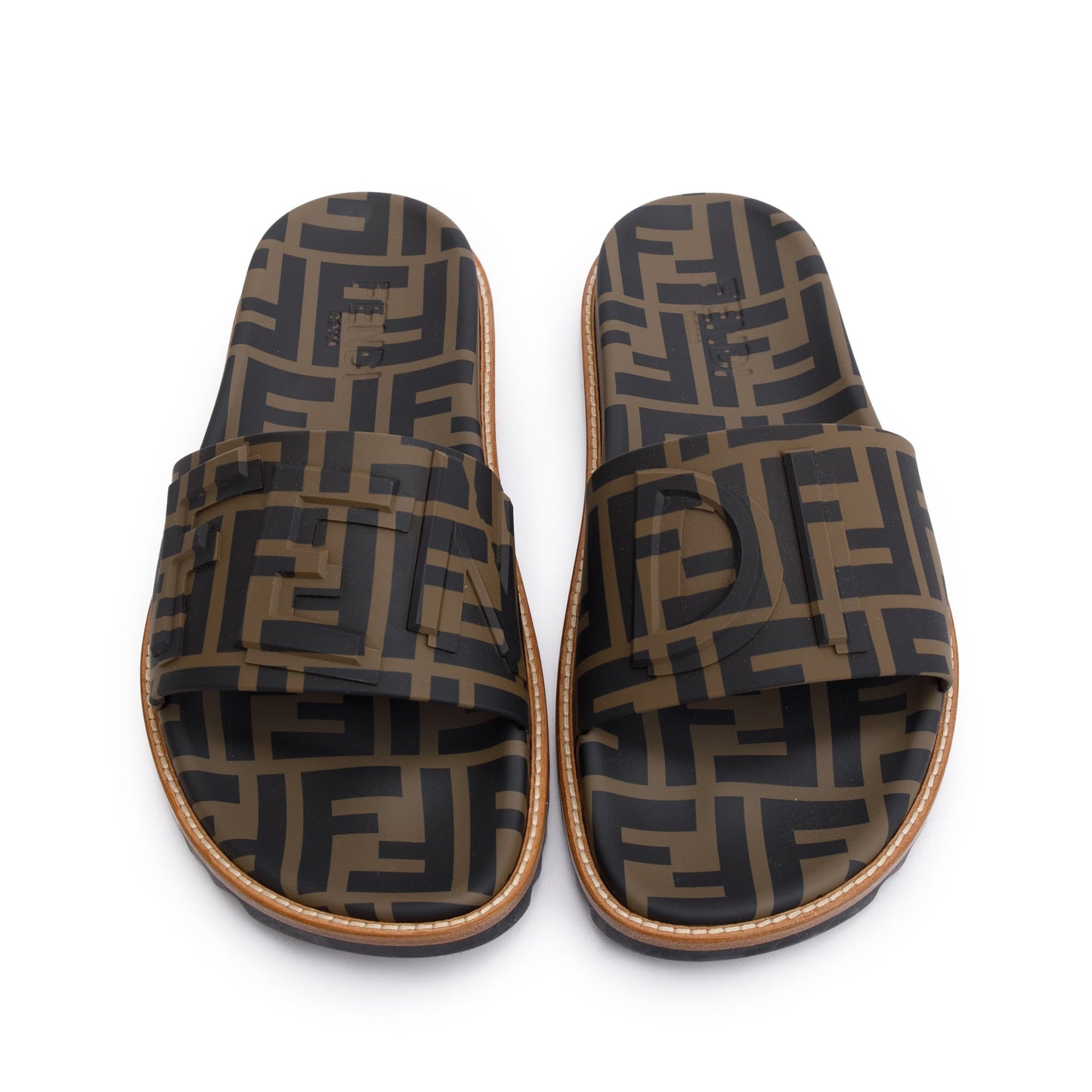 Fendi Zucca FF Logo Rubber Slides, Men’s Size 6