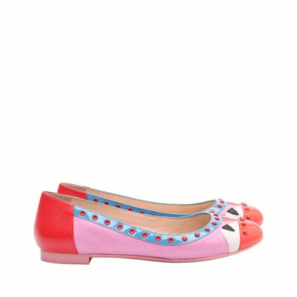 FENDI MONSTER BUG EYES STUDDED LEATHER BALLET FLATS