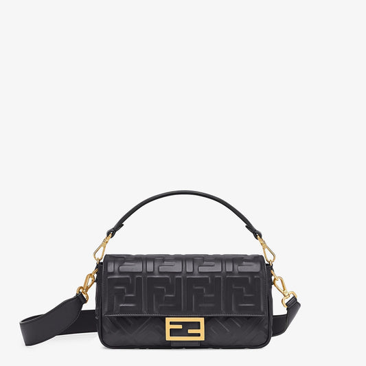 Fendi Nappa FF Baguette Medium in Black Leather