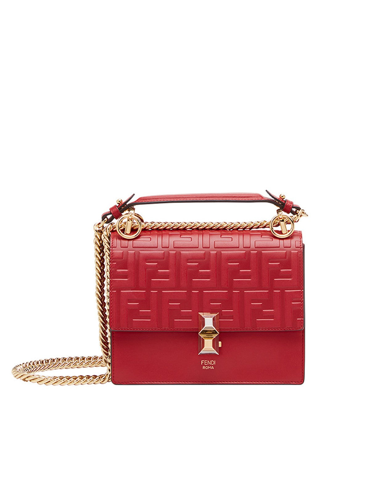Fendi Small Red Leather Zucca Kan Bag