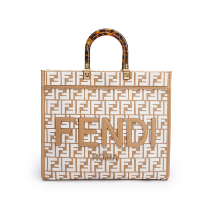 Fendi Beige Zucca FF Raffia Medium Sunshine Tote Bag