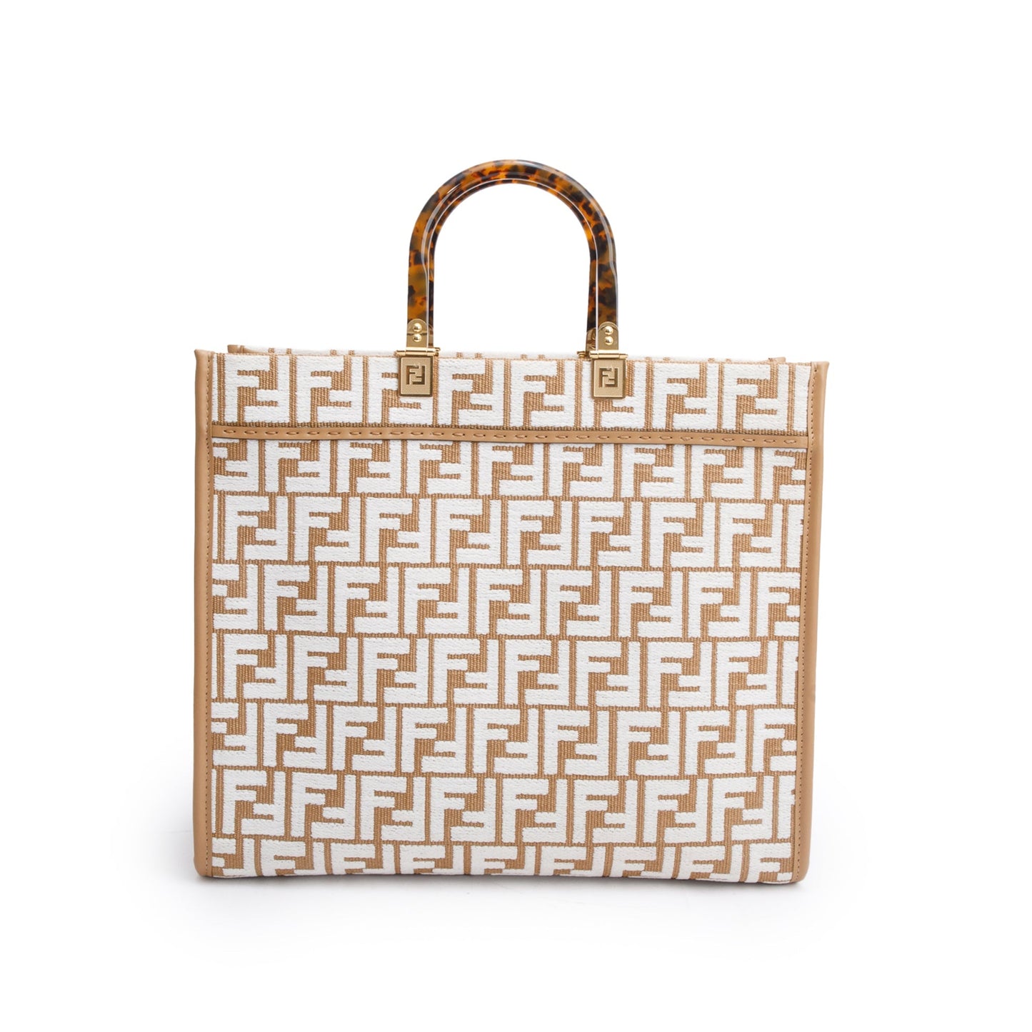 Fendi Beige Zucca FF Raffia Medium Sunshine Tote Bag