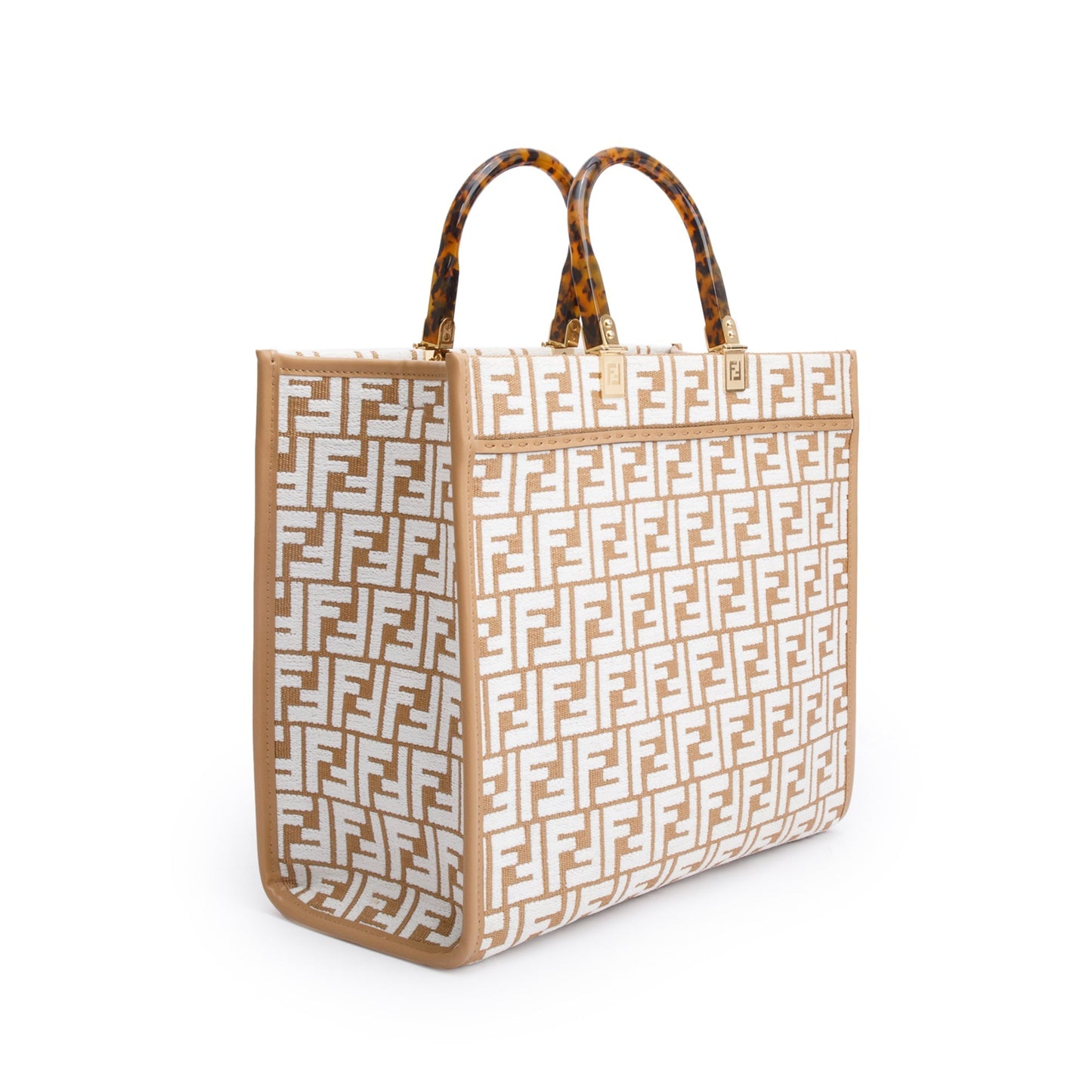 Fendi Beige Zucca FF Raffia Medium Sunshine Tote Bag