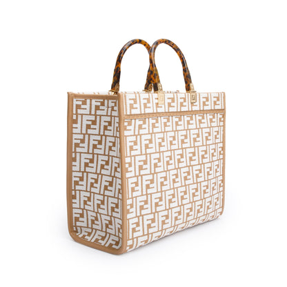 Fendi Beige Zucca FF Raffia Medium Sunshine Tote Bag