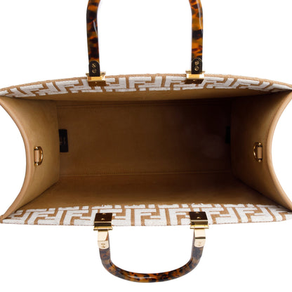 Fendi Beige Zucca FF Raffia Medium Sunshine Tote Bag