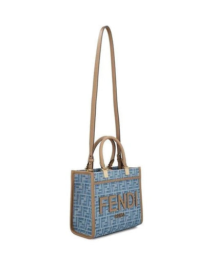 FENDI SUNSHINE FF DENIM SMALL SHOPPER TOTE BAG
