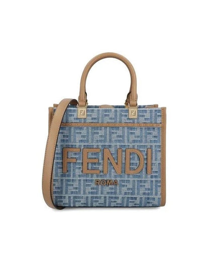 FENDI SUNSHINE FF DENIM SMALL SHOPPER TOTE BAG