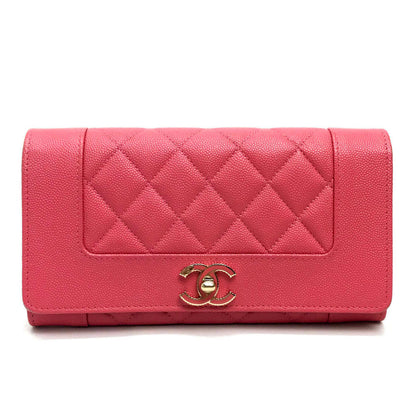 CHANEL Long Wallet Purse A80971 Caviar skin pink CC COCO Mark Matrasse Mademoiselle Women