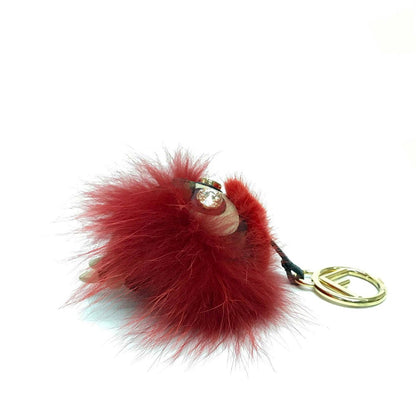 FENDI Key ring fur Red x brown Real fur monster unisex(Unisex)