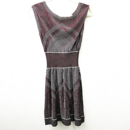 CHANEL one piece P47925 Rayon Black x Red x White stripe Summer dress Women 34