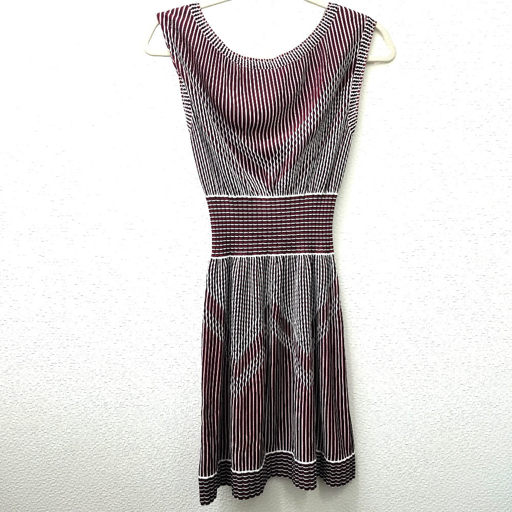CHANEL one piece P47925 Rayon Black x Red x White stripe Summer dress Women 34