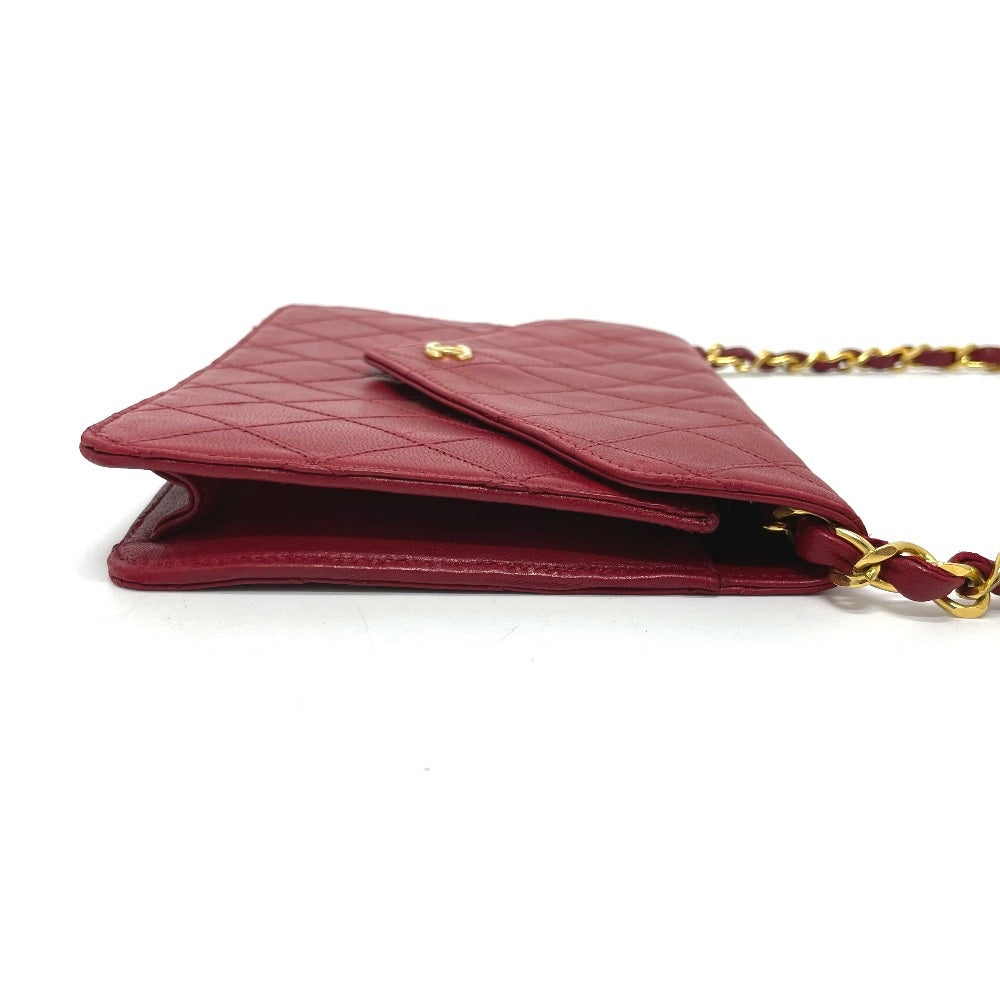 CHANEL Shoulder Bag lambskin Red x Gold Metal Bicolole COCO Mark Women