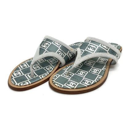 CHANEL Sandals Wood, Satin Green type CC COCO Mark Petanko Women 35