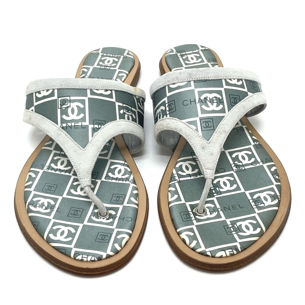 CHANEL Sandals Wood, Satin Green type CC COCO Mark Petanko Women 35