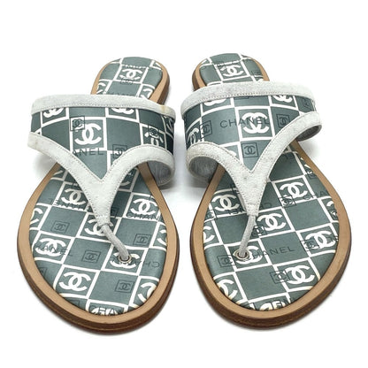 CHANEL Sandals Wood, Satin Green type CC COCO Mark Petanko Women 35