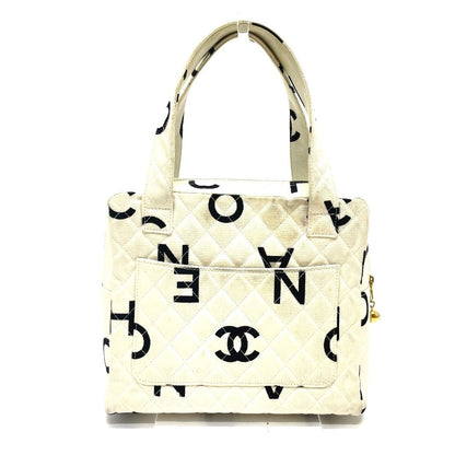CHANEL Handbag Cotton canvas Ivorytypex Black CC COCO Mark Matelasse logo Women