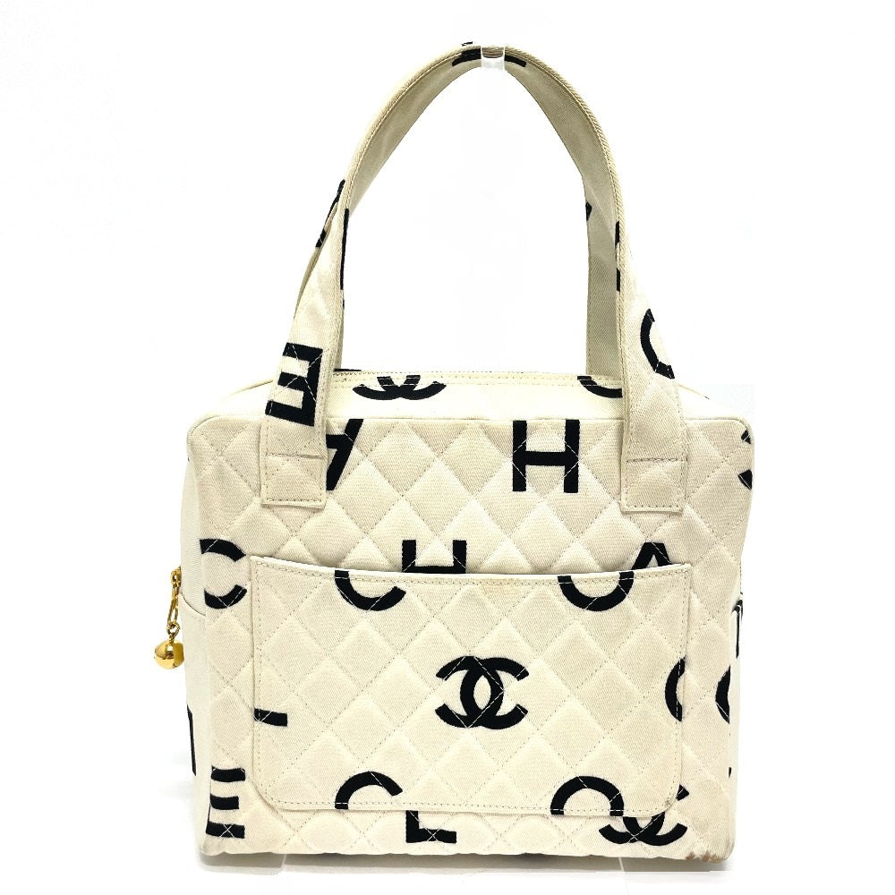 CHANEL Handbag Cotton canvas Ivorytypex Black CC COCO Mark Matelasse logo Women