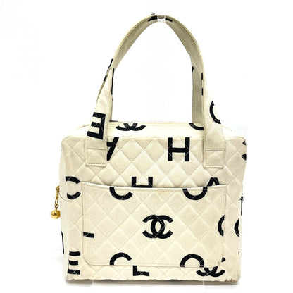 CHANEL Handbag Cotton canvas Ivorytypex Black CC COCO Mark Matelasse logo Women