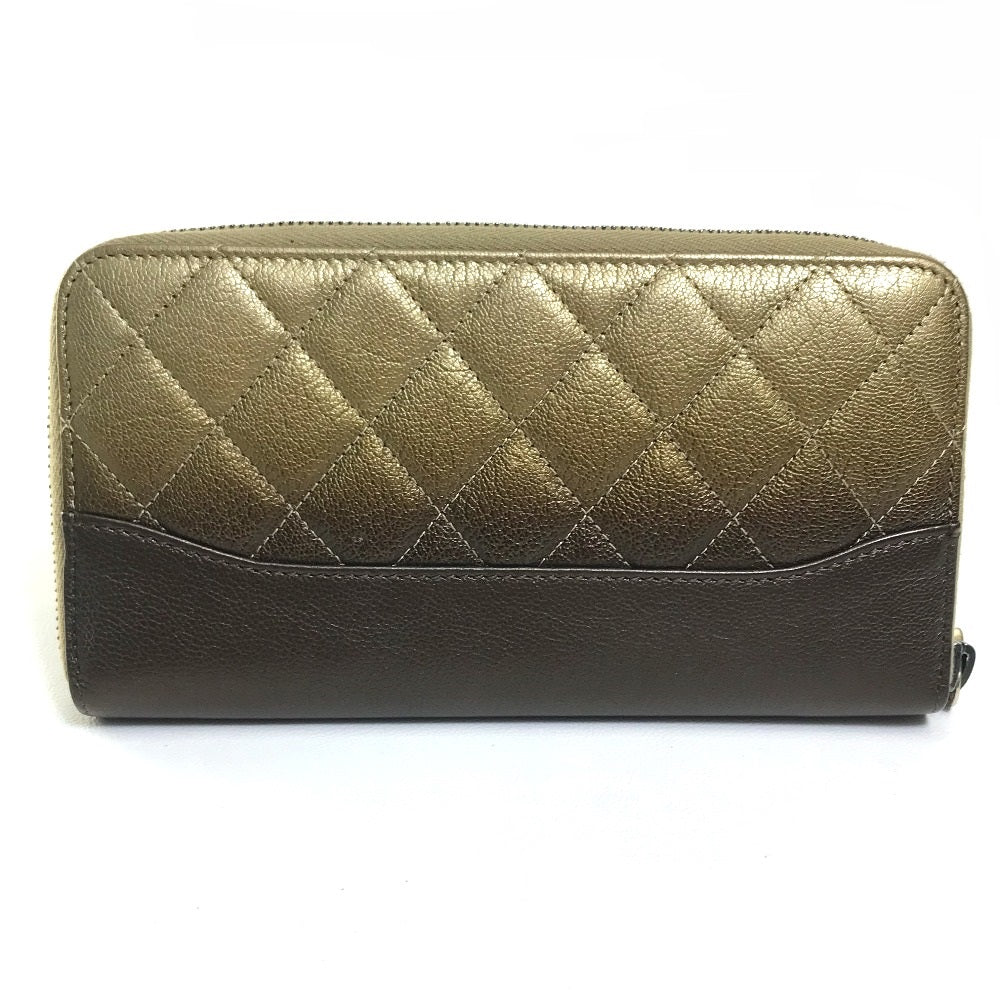 CHANEL Long Wallet Purse lambskin Gold x Brown Gradation Matrasse Women