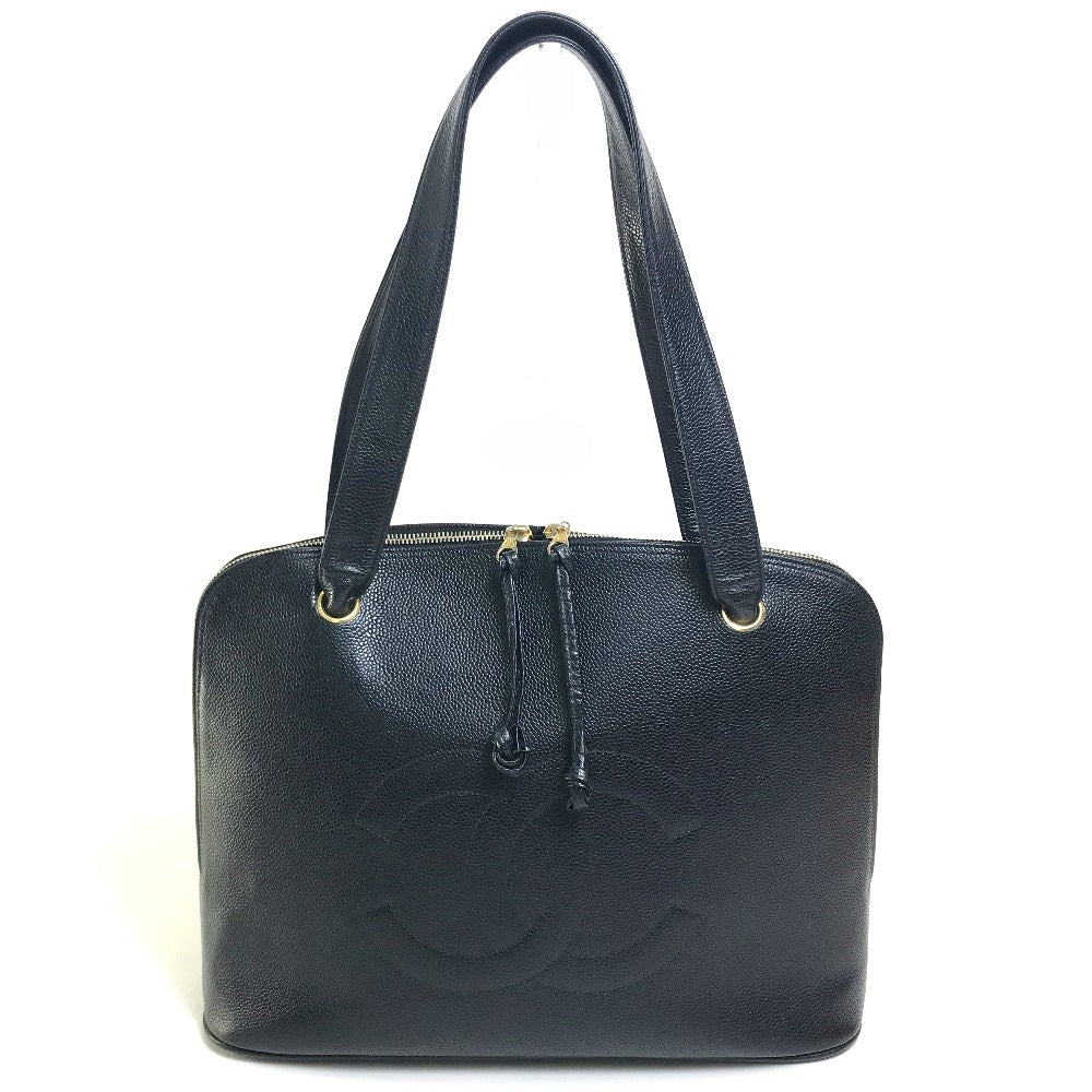 CHANEL Shoulder Bag Caviar skin black vintage COCO Mark CC Women