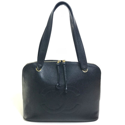CHANEL Shoulder Bag Caviar skin black vintage COCO Mark CC Women