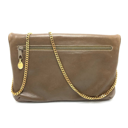 CELINE Shoulder Bag leather Brown logoMetal vintage Women