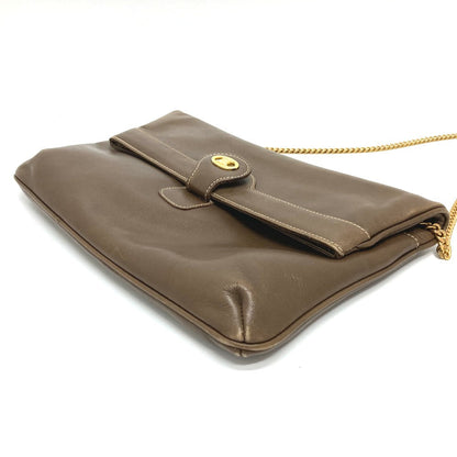 CELINE Shoulder Bag leather Brown logoMetal vintage Women