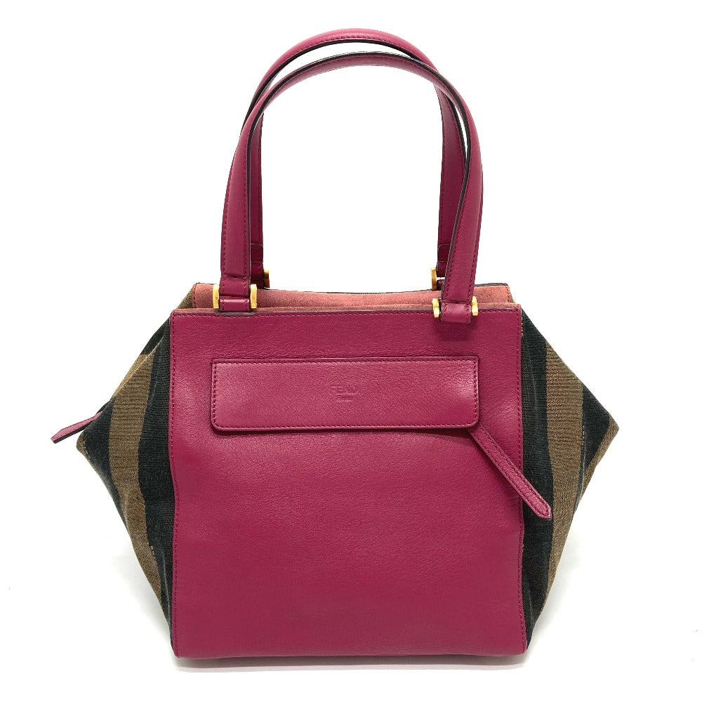 FENDI Handbag 8BN251 Leather / canvas Brown x purple type Pecan Women